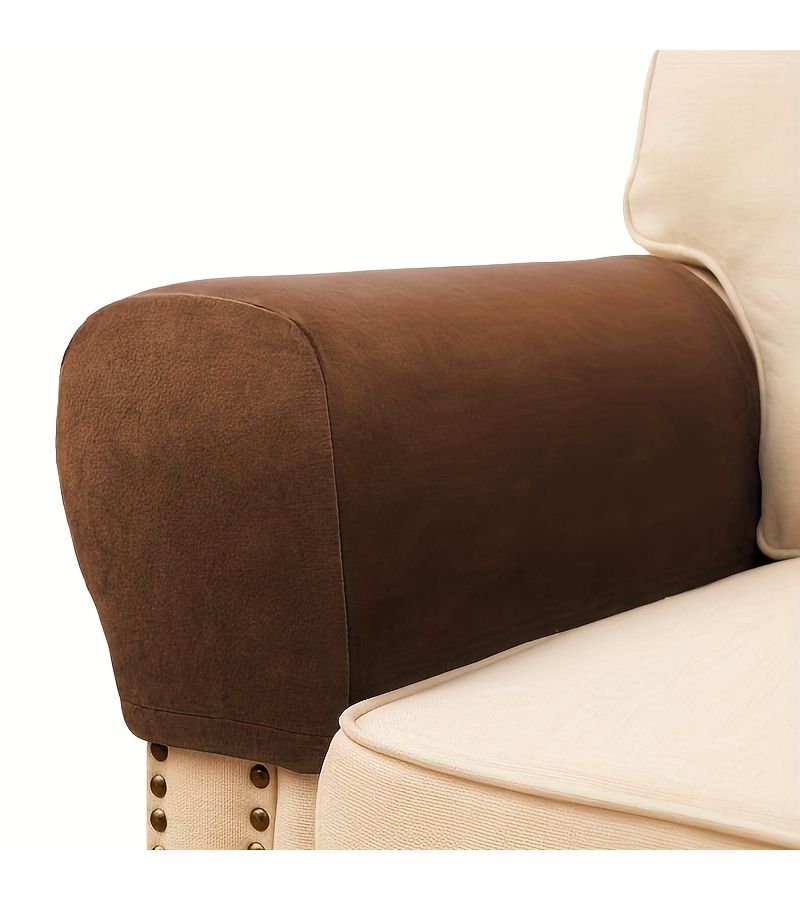 Dark Grey Velvet Elastic Sofa Covers Set Of Two Thick Protective Armrest Covers Dustproof Durable All Season Fit For Living Room Office Bedroom - Image 5