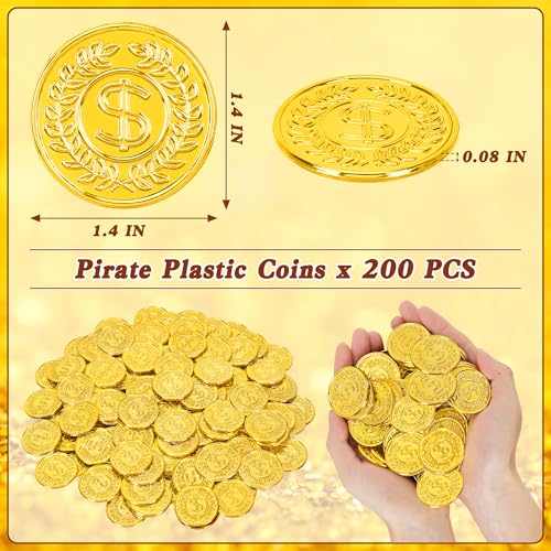 Fullive 200 PCS Gold Coins 14 in Plastic Coins 008 in Thick Fake Coins Pirate Coins Leprechaun Gold Coins Tokens Pirate Decorations Teacher Classroom Reward Adventure Theme Party Supplies - Image 5