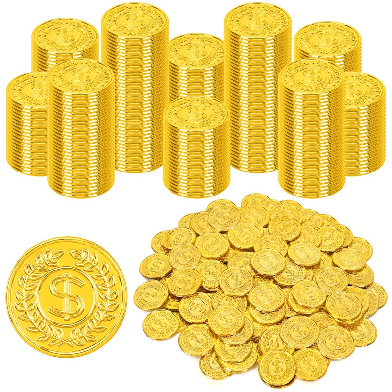 Fullive 200 PCS Gold Coins 14 in Plastic Coins 008 in Thick Fake Coins Pirate Coins Leprechaun Gold Coins Tokens Pirate Decorations Teacher Classroom Reward Adventure Theme Party Supplies - Image 3