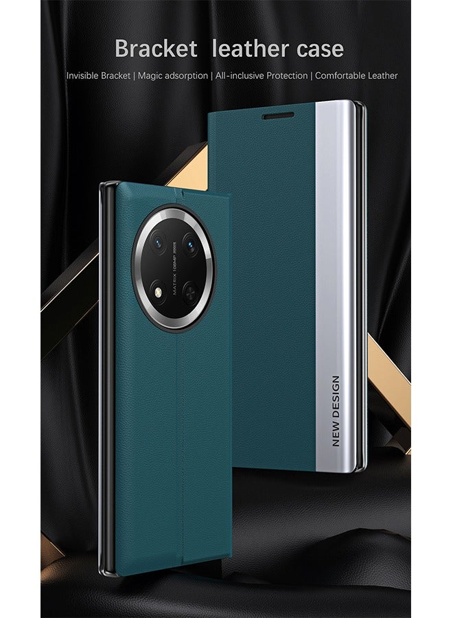 X-level Honor X9c Flip Case,Ultra Slim TPU Leather Full Body Protection Magnetic Stand Shockproof Phone Cover,Green - Image 2