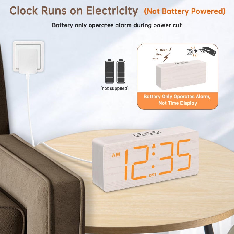 DreamSky Wooden Digital Alarm Clock for Bedroom - Loud Alarm Clock for Heavy Sleepers with Volume Control, Desk Clocks for Living Room with Large Numbers, Dimmer, DST, Wood Decor (Plug in Clock) - Image 2