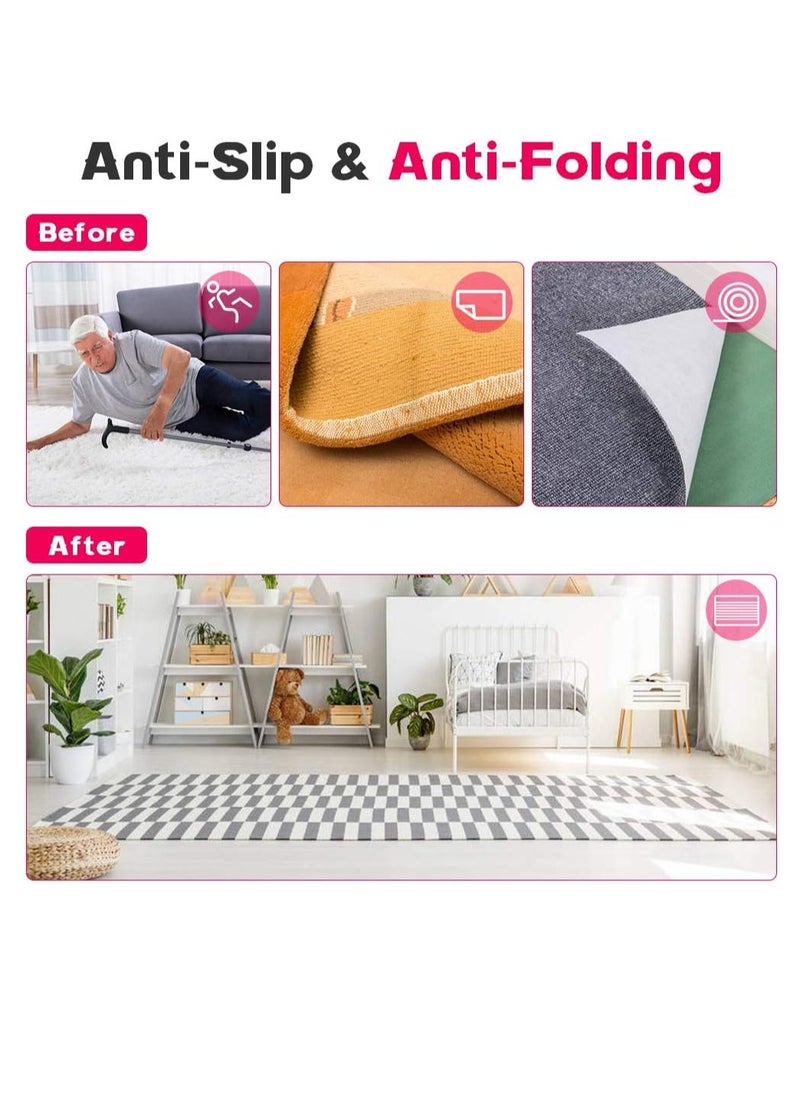 Bukela - Anti-Slip Rug Gripper, 8 Pcs Double Sided Reusable Washable Removable Anti Curling Corner Rug Pad, Anti-Skid Adhesive Carpet Rug Mat Tape for Hardwood Floors and Tile - Image 1