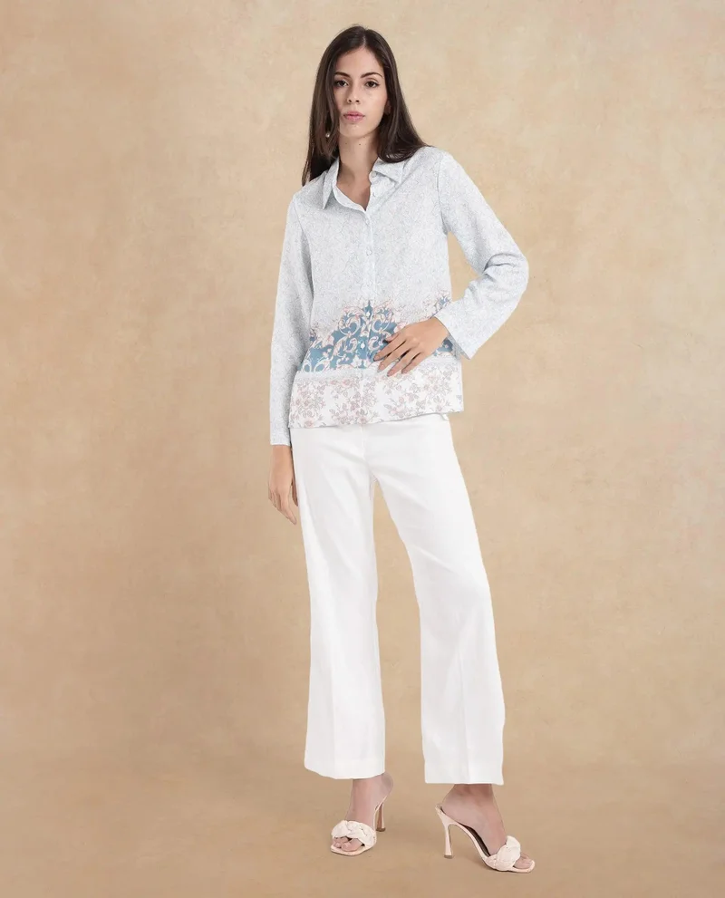 Rareism Women's Tropical Border Print Shirt