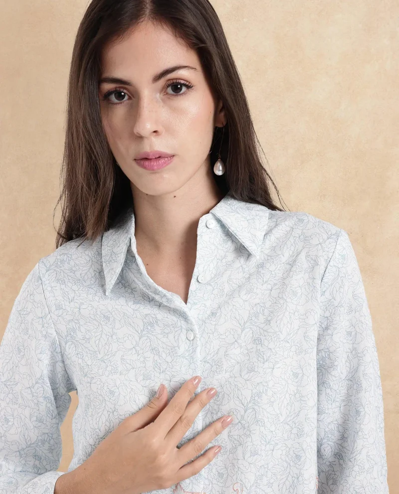 Rareism Women's Tropical Border Print Shirt