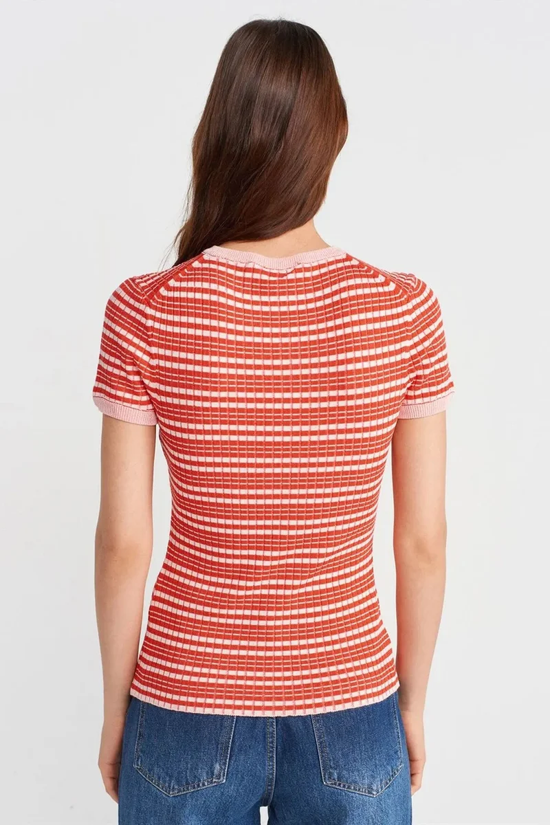 Dilvin Multicolor DILVIN Striped Ribbed Button-Front Blouse for Women | Best Price UAE