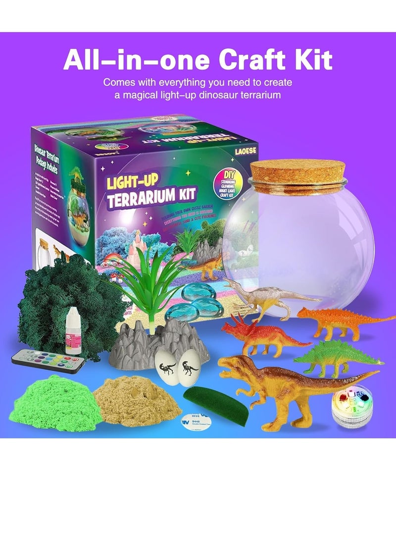 DMG TECH Dinosaur Terrarium Kit, Light Up Terrarium Kit Kids Crafts Toys,DIY Dino Arts and Crafts for Kids Ages 4 5 6 7 8-12 Years Old, Dinosaur Present for Boys Girls  - Image 4