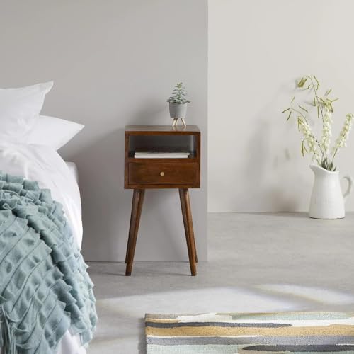 Streem Furniture Solid Wood Bedside Table: Designer Nightstand with 1 Drawer and 1 Shelf - End Table for Bedroom - Image 4