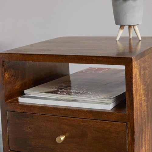 Streem Furniture Solid Wood Bedside Table: Designer Nightstand with 1 Drawer and 1 Shelf - End Table for Bedroom - Image 2