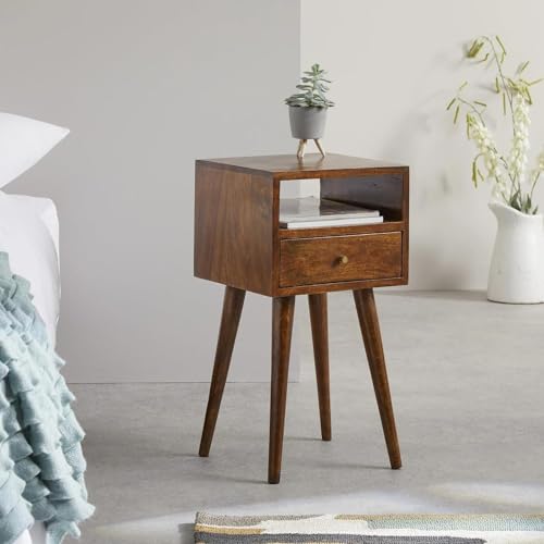 Streem Furniture Solid Wood Bedside Table: Designer Nightstand with 1 Drawer and 1 Shelf - End Table for Bedroom - Image 1
