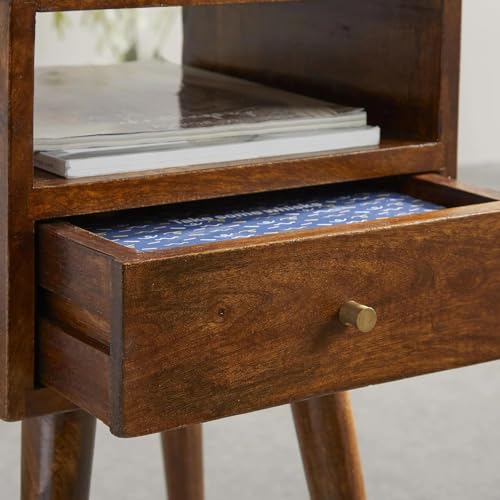 Streem Furniture Solid Wood Bedside Table: Designer Nightstand with 1 Drawer and 1 Shelf - End Table for Bedroom - Image 3