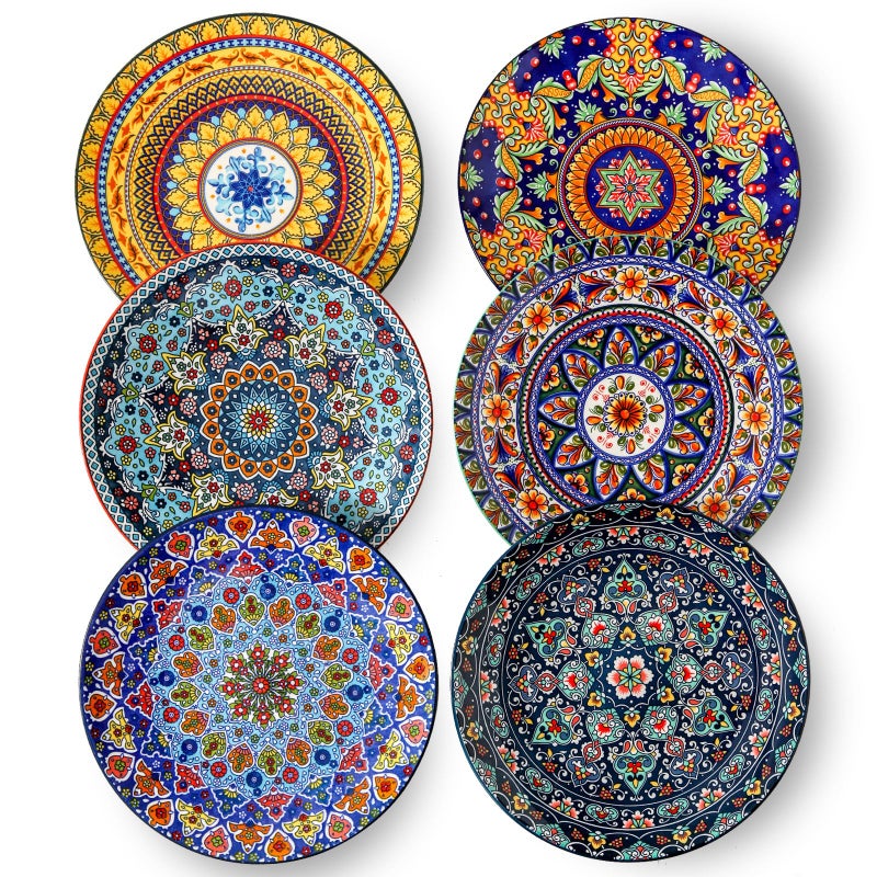 glowworm Dinner Plates, 10.5 Inch Ceramic Plates Set of 6 for Steak, Snacks, Pizza, Cake, Colorful Serving Dishes for Kitchen, Housewarming Gift, Microwave, Oven & Dishwasher Safe, Bohemian - Image 1