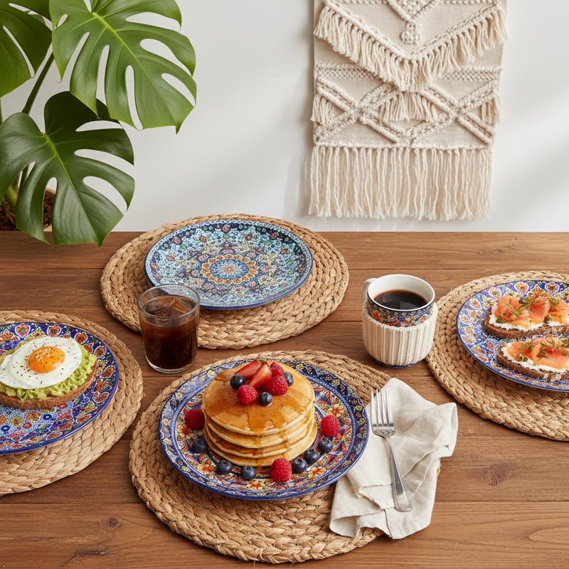 glowworm Dinner Plates, 10.5 Inch Ceramic Plates Set of 6 for Steak, Snacks, Pizza, Cake, Colorful Serving Dishes for Kitchen, Housewarming Gift, Microwave, Oven & Dishwasher Safe, Bohemian - Image 2