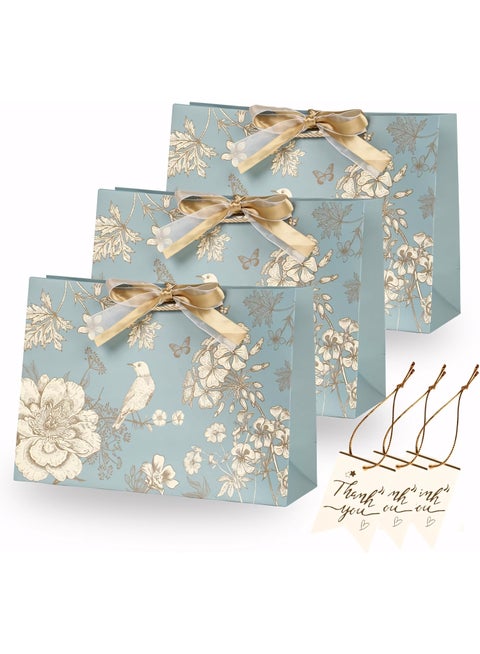 Gift Bags With Handles, 10-Piece Colorful Flower Pattern Gift Bags Set, Portable Paper Gift Bag for Birthday, Anniversary, Mother's Day, Wedding Party 25x12x20cm