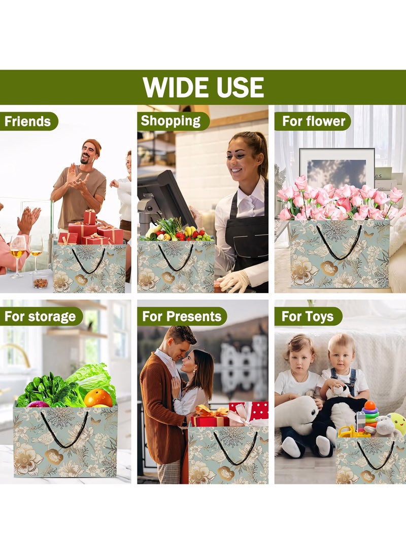 أكياس هدايا بمقابض، مجموعة من 10 قطع من أكياس الهدايا بنمط زهور ملونة، حقيبة هدايا ورقية محمولة لأعياد الميلاد والذكرى السنوية وعيد الأم وحفلات الزفاف 25 × 12 × 20 سم - Image 5