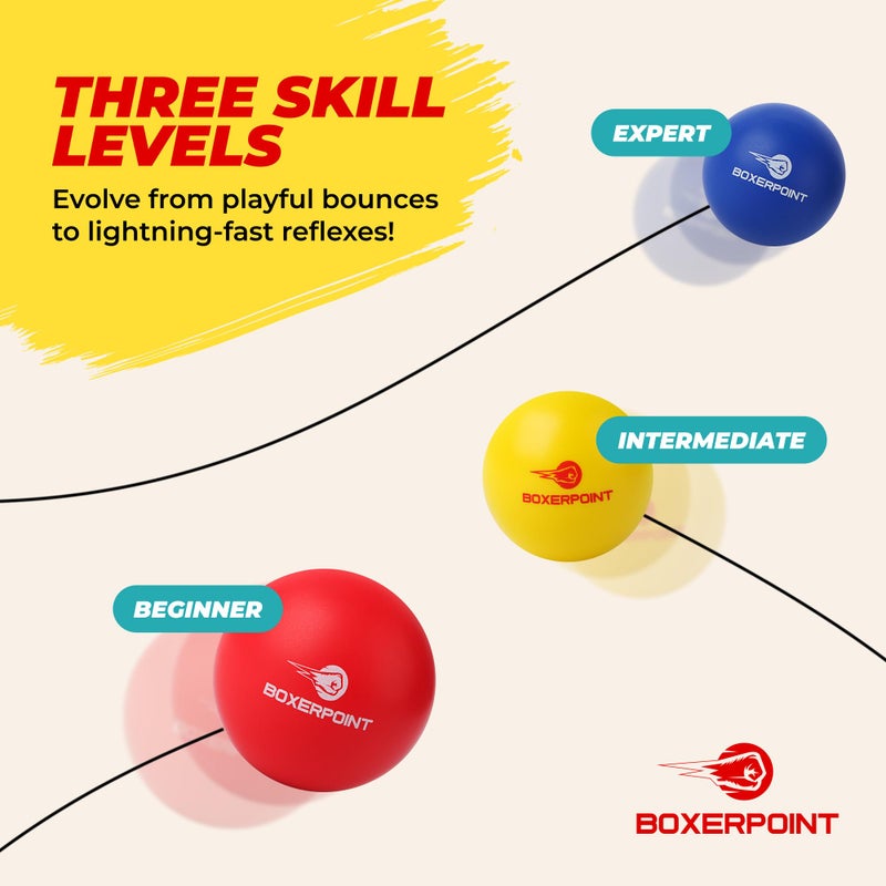 Boxerpoint Boxing Reflex Ball - Small, Multi-Color, Kids - Hand-Eye Coordination Training & Boxing Practice Set - 3-Level Reflex with Headband & Wraps - Gifts for Teen Boys, Christmas Gym Equipment - Image 5
