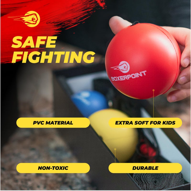 Boxerpoint Boxing Reflex Ball - Small, Multi-Color, Kids - Hand-Eye Coordination Training & Boxing Practice Set - 3-Level Reflex with Headband & Wraps - Gifts for Teen Boys, Christmas Gym Equipment - Image 3