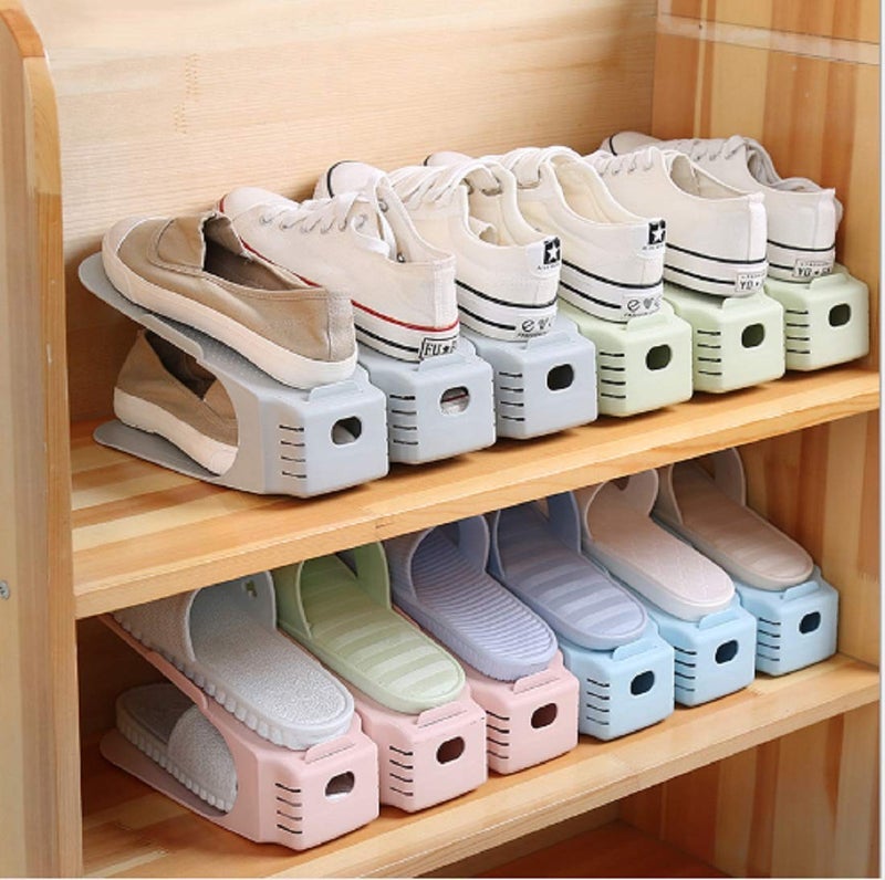 H & H ENTERPRISES H H ENTERPRISES Shoe Holder Plastic Double Deck Space Saving Rack Stand for Closet Organization Adjustable Shoe Slots Folding Slots Organizer for Sandals Slipper Heels Holder 5 Piece Multicolor - Image 1
