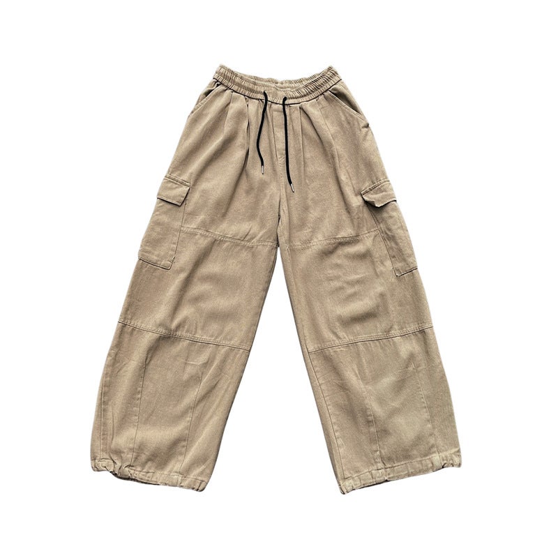 Black Work Pants Mens Autumn Japanese Style Popular Brand Straight Loose Wide-leg Pants Drawstring Dipped Pants Khaki 