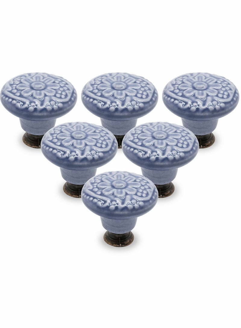Drawer Knobs, Greyish Blue Cabinet Knobs, Retro Ceramic Dresser Knobs, 33mm Drawer Knobs Door Knobs Drawer Pulls Dresser Handles with Mounting Screws （12pcs, 1.3" ） - Image 1