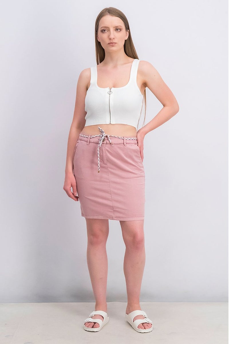 ESPRIT Women Belted Plain Pencil Skirt, Old Pink - Image 3