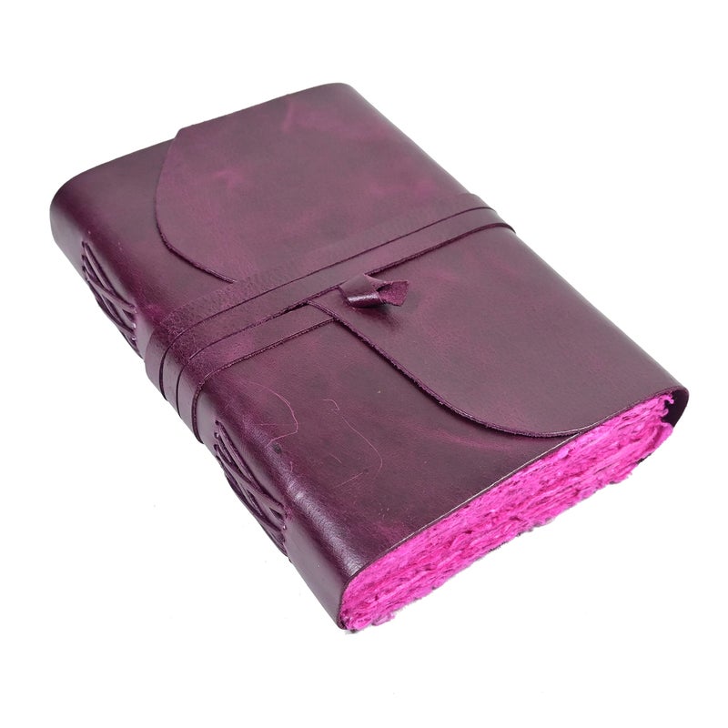 Modest Goods Vintage Purple Leather Journal - 200 Pages Pink Deckle Edge Rustic Paper - Unlined Pages Book of Shadows, Grimoire, Junk Scrapbook, Fantasy Medieval Gifts, Sketchbook (Mystical Purple, 7"x5") - Image 1