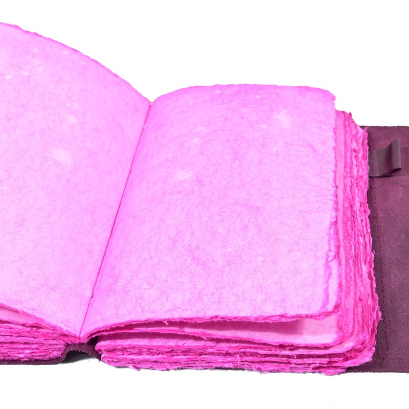 Modest Goods Vintage Purple Leather Journal - 200 Pages Pink Deckle Edge Rustic Paper - Unlined Pages Book of Shadows, Grimoire, Junk Scrapbook, Fantasy Medieval Gifts, Sketchbook (Mystical Purple, 7"x5") - Image 4