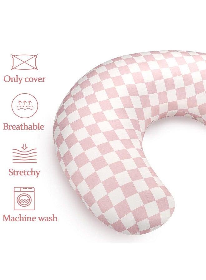 DAYEEBALL Nursing Pillow Cover, Removable Nursing Covers for Breastfeeding Pillows, Stretchy and Soft Fit for Baby Girls Boys Newborn, Pink Checkerboard (Only Cover) - Image 2