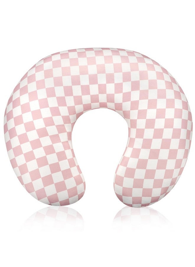 DAYEEBALL Nursing Pillow Cover, Removable Nursing Covers for Breastfeeding Pillows, Stretchy and Soft Fit for Baby Girls Boys Newborn, Pink Checkerboard (Only Cover)