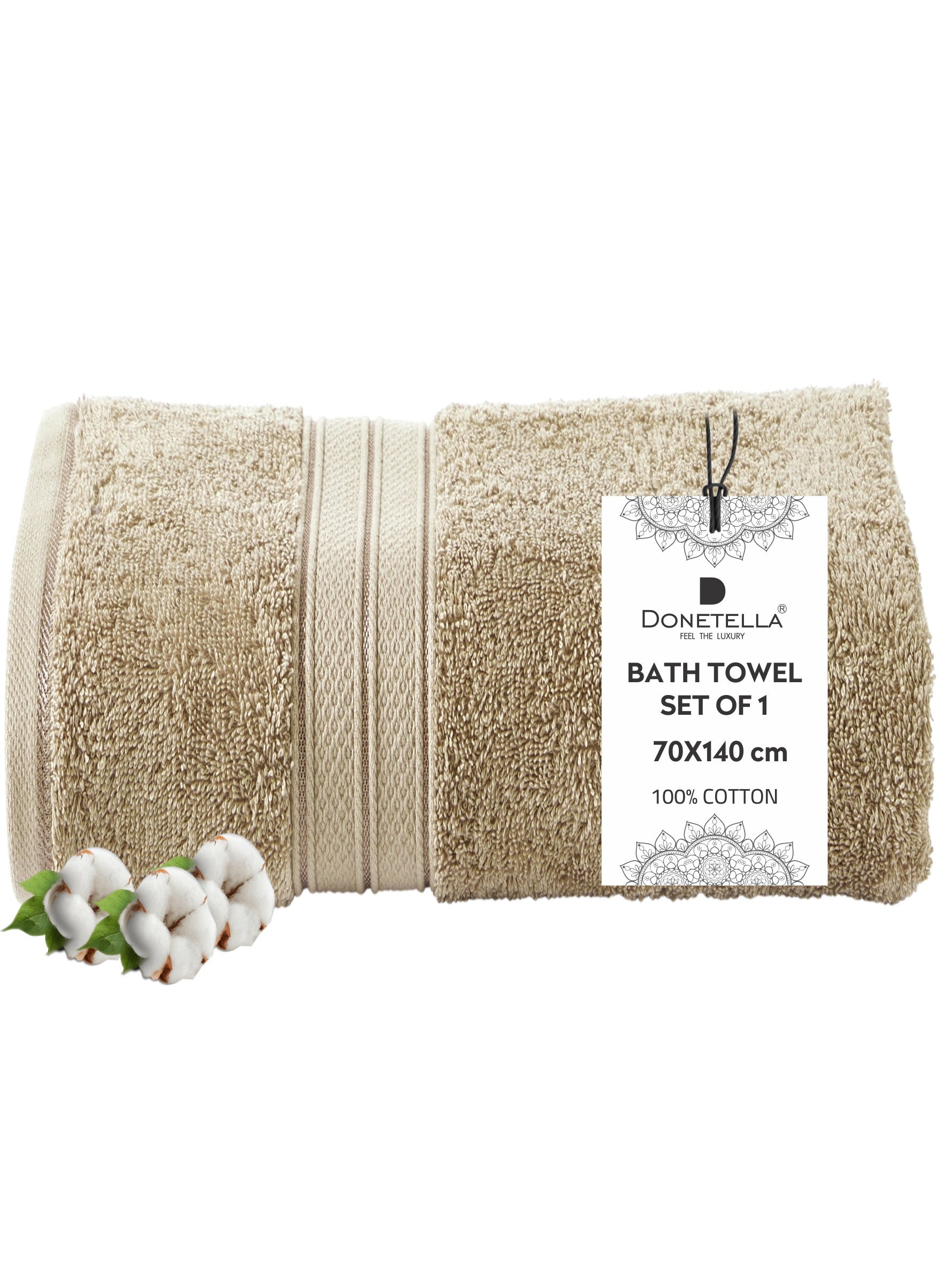 Donetella Premium 100 % Combed Cotton 1-Pcs Bath Towel(70 X 140 CM) 600 GSM Large Towel, Highly Absorbent, Quick Dry,Best Towel for Bathroom, Spa And Hotel,Light Beige 