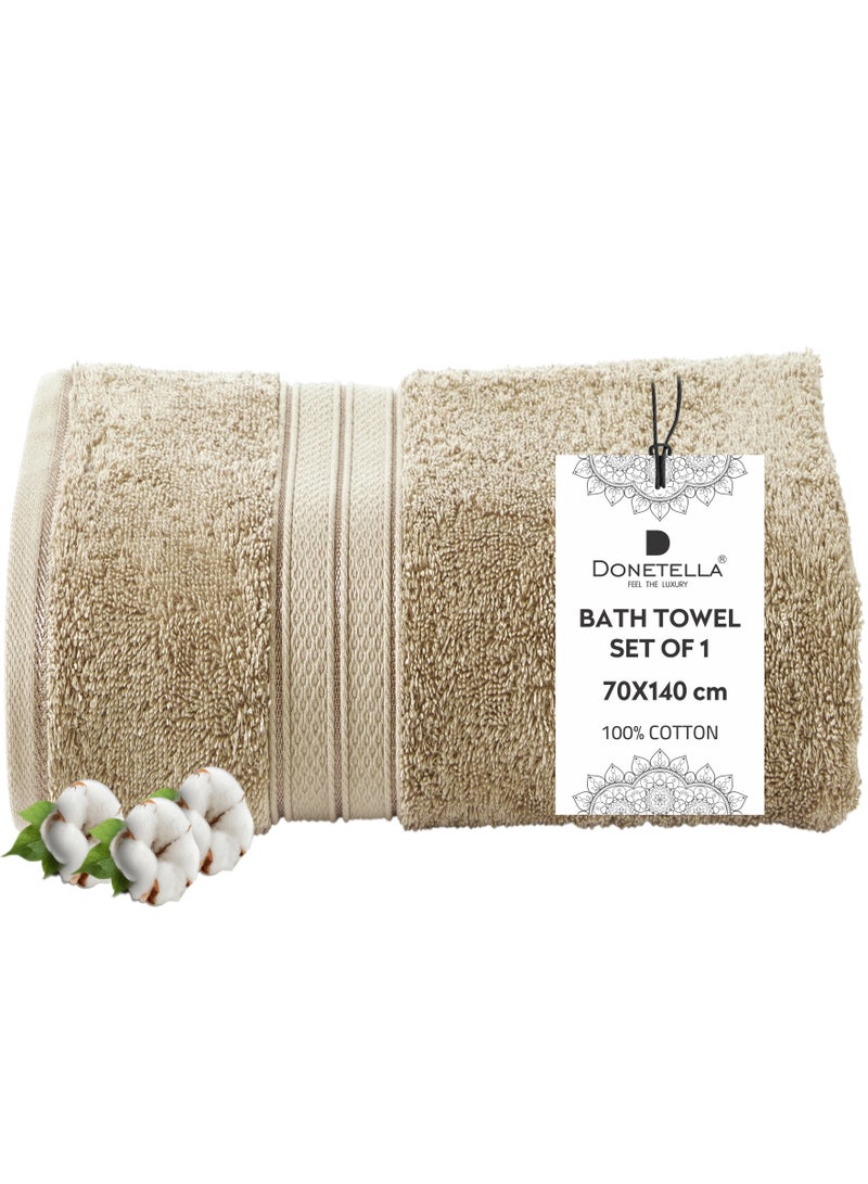 Donetella Premium 100 % Combed Cotton 1-Pcs Bath Towel(70 X 140 CM) 600 GSM Large Towel, Highly Absorbent, Quick Dry,Best Towel for Bathroom, Spa And Hotel,Light Beige  - Image 1