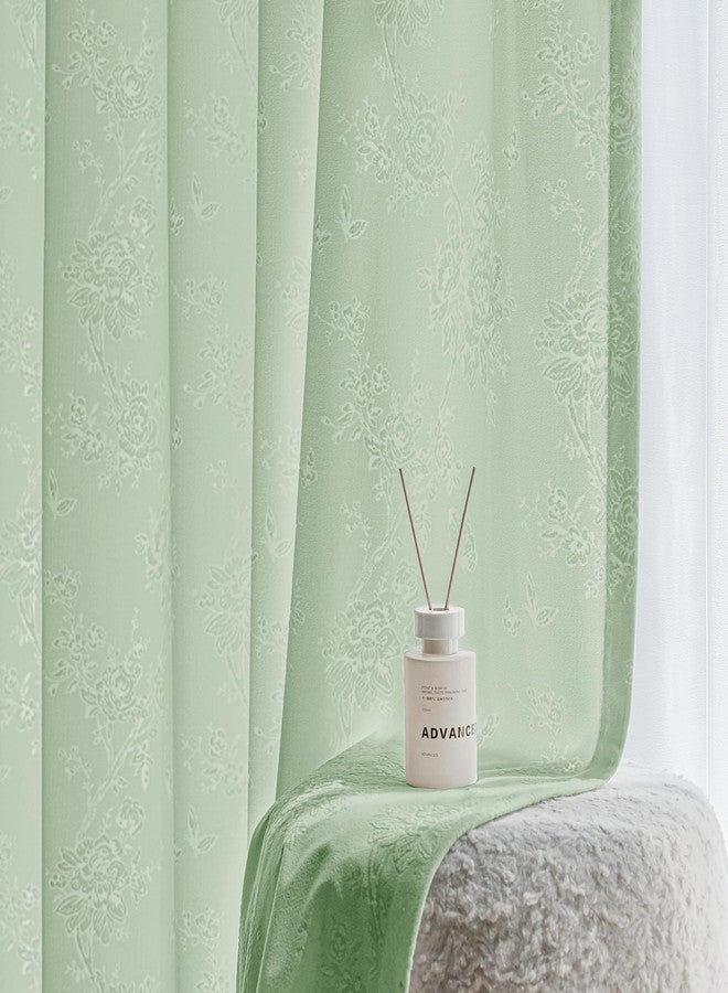 Beauoop Green Floral Jacquard Sheer Curtains 84 Inches Long 2 Panels for Living Room Bedroom Semi Lace Flower Privacy Light Filtering Non-See-Through Velvet Textured Grommet Window Drapes, 52x84 2 Set - Image 1
