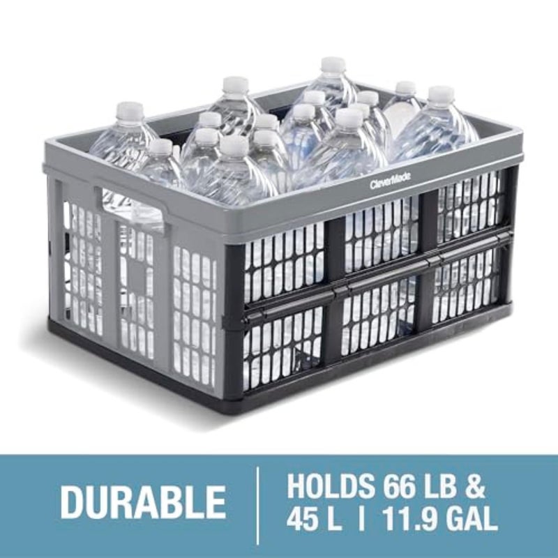 CleverMade Collapsible Utility Crates, - Ocean 3 Pack 45L / 11 Gal, Polypropylene (PP), Holds 66 lbs - Stackable Containers Heavy Duty Capacity Crates Space-Saving Baskets - Image 3