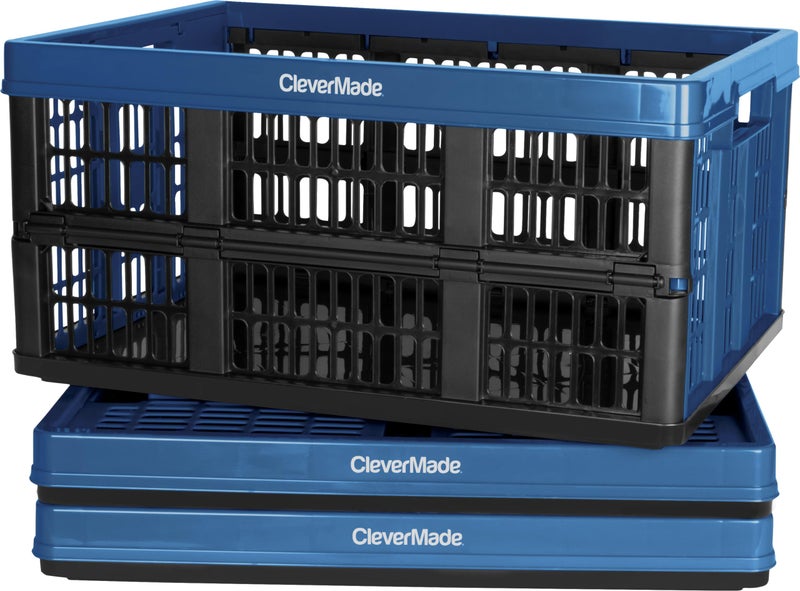 CleverMade Collapsible Utility Crates, - Ocean 3 Pack 45L / 11 Gal, Polypropylene (PP), Holds 66 lbs - Stackable Containers Heavy Duty Capacity Crates Space-Saving Baskets - Image 1