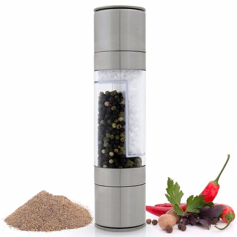 Evona Pepper Grinder 2 in 1 Stainless Steel Glass Body Manual Salt Pepper Mill Grinder Seasoning Grinding for Cooking Restaurants - Image 3