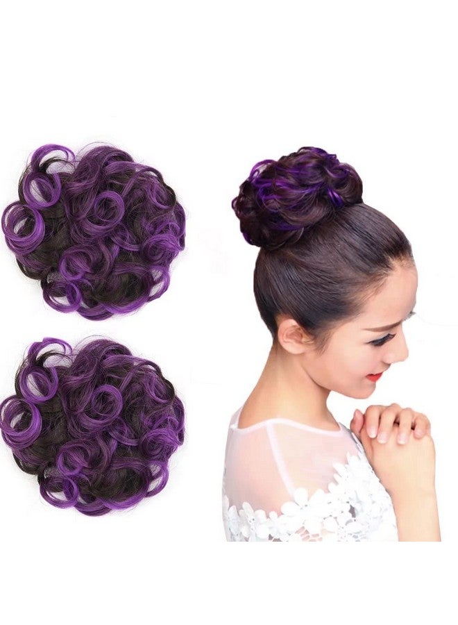 iLUU Luu Dark Brown And Dark Purple Messy Hairpiece 2Pcs/Package Scrunchy Scrunchies Elastic Chignon Bun Hairpieces Updo Donut Wavy Synthetic Wig Hair Extensions Hair Bun - Image 1