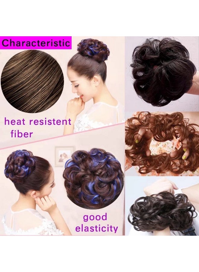 iLUU Luu Dark Brown And Dark Purple Messy Hairpiece 2Pcs/Package Scrunchy Scrunchies Elastic Chignon Bun Hairpieces Updo Donut Wavy Synthetic Wig Hair Extensions Hair Bun - Image 4