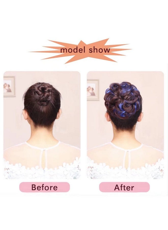 iLUU Luu Dark Brown And Dark Purple Messy Hairpiece 2Pcs/Package Scrunchy Scrunchies Elastic Chignon Bun Hairpieces Updo Donut Wavy Synthetic Wig Hair Extensions Hair Bun - Image 3