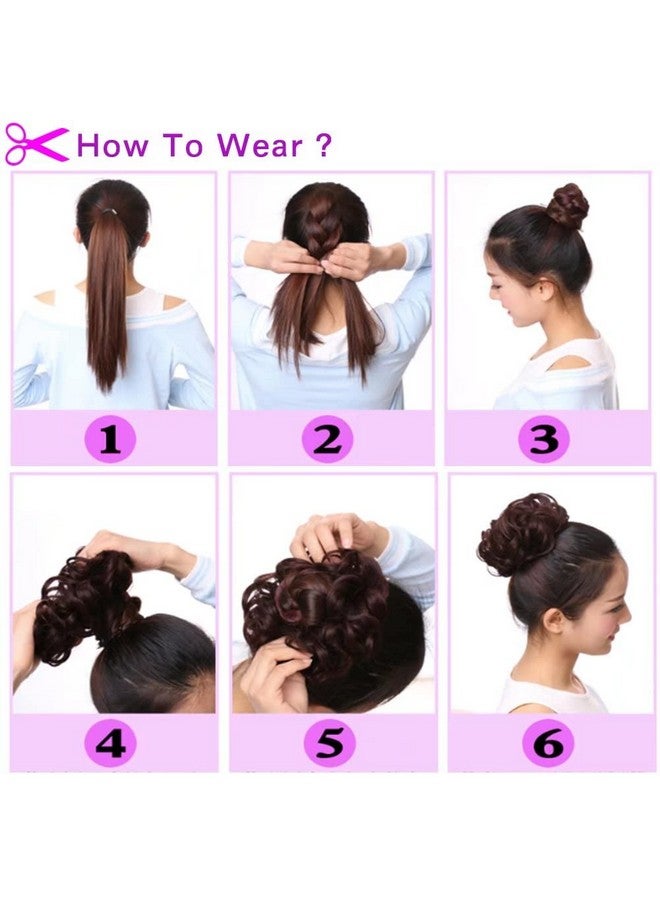 iLUU Luu Dark Brown And Dark Purple Messy Hairpiece 2Pcs/Package Scrunchy Scrunchies Elastic Chignon Bun Hairpieces Updo Donut Wavy Synthetic Wig Hair Extensions Hair Bun - Image 5