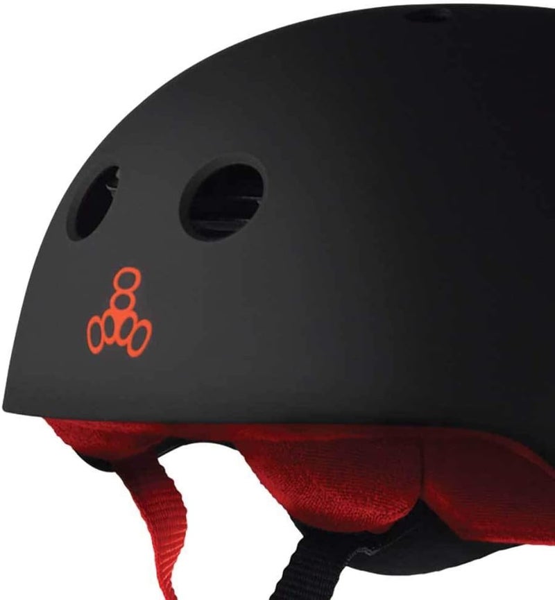 Triple Eight Sweatsaver Liner Skateboarding Helmet in Black Rubber with Red Interior - Image 2