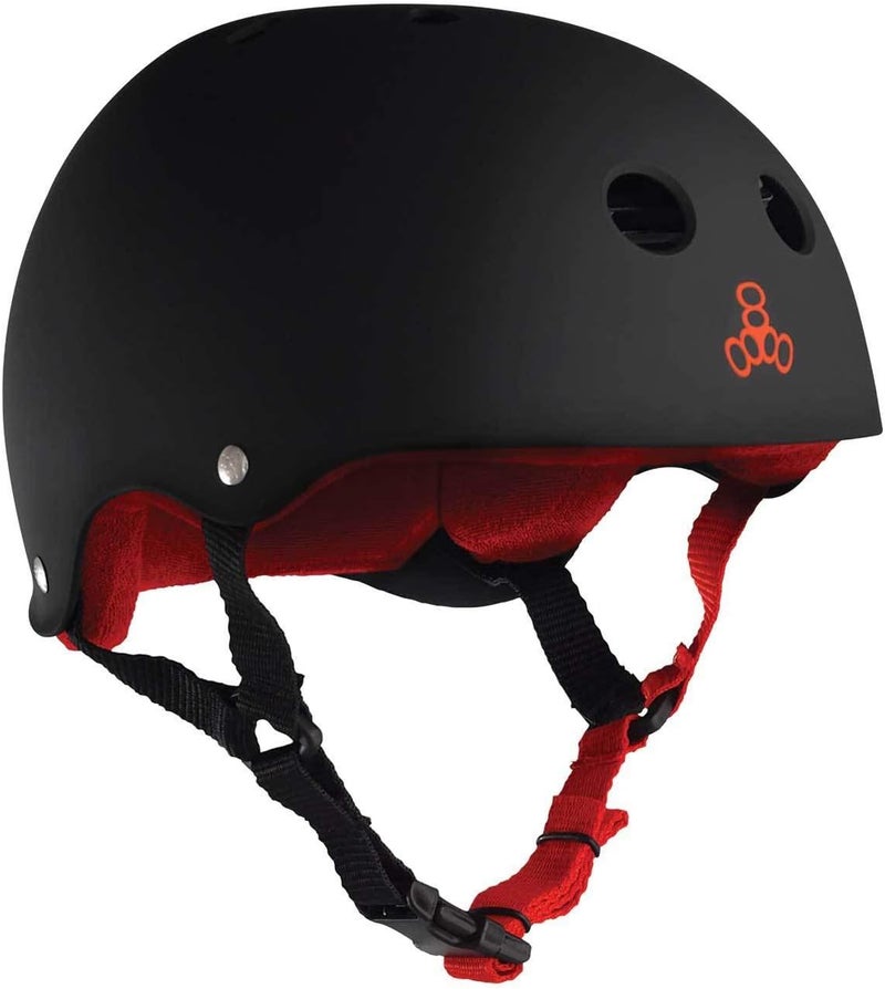 Triple Eight Sweatsaver Liner Skateboarding Helmet in Black Rubber with Red Interior - Image 4