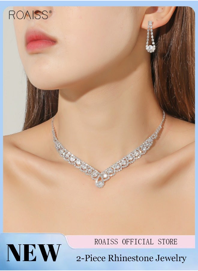 roaiss - 2-Piece Set Women's Jewelry Shiny Diamond Bridal Jewelry Exquisite Craftsmanship Banquet Jewelry Set - Image 1