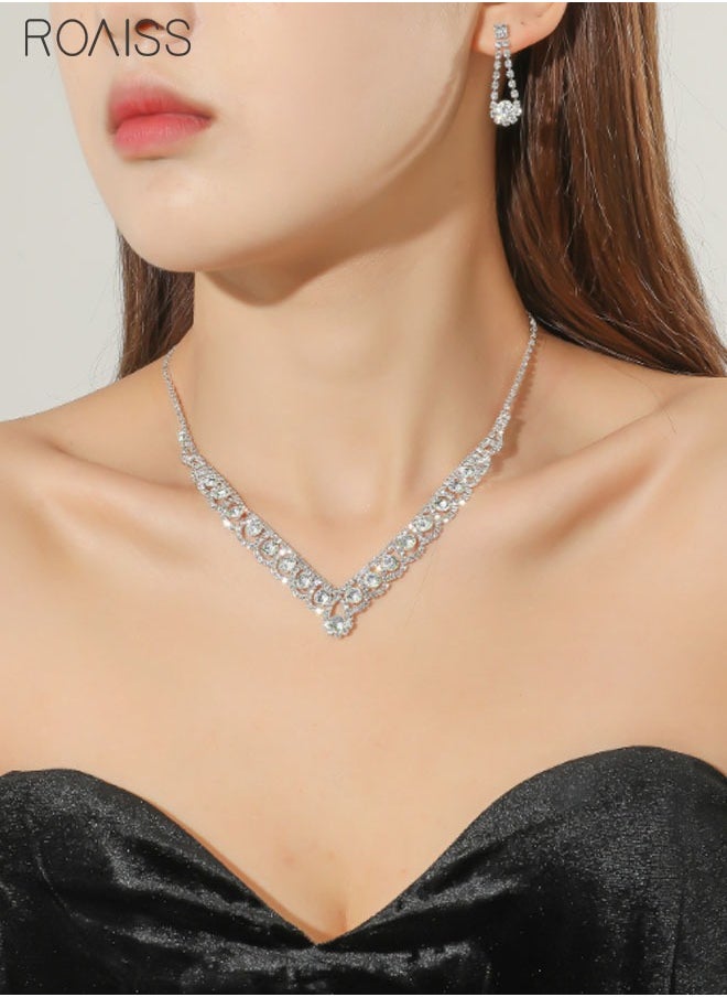 roaiss - 2-Piece Set Women's Jewelry Shiny Diamond Bridal Jewelry Exquisite Craftsmanship Banquet Jewelry Set - Image 1