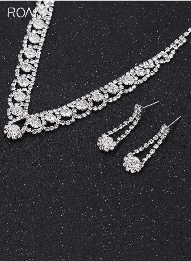 roaiss - 2-Piece Set Women's Jewelry Shiny Diamond Bridal Jewelry Exquisite Craftsmanship Banquet Jewelry Set - Image 1
