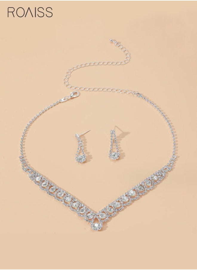 roaiss - 2-Piece Set Women's Jewelry Shiny Diamond Bridal Jewelry Exquisite Craftsmanship Banquet Jewelry Set - Image 1