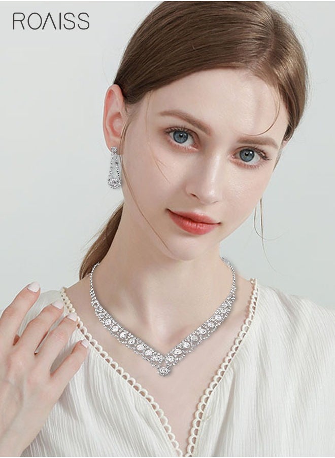 roaiss - 2-Piece Set Women's Jewelry Shiny Diamond Bridal Jewelry Exquisite Craftsmanship Banquet Jewelry Set - Image 1