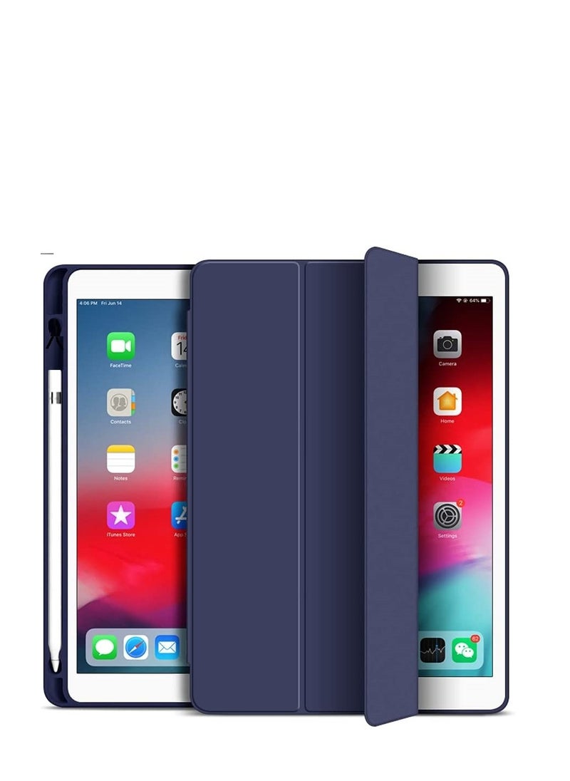 Generic Case For iPad 2018 2017 9.7” Case, iPad air 1/2 with Pencil Holder, Ultra-Slim Tri-fold Smart Cases [Auto Wake/Sleep], Flexible Protective Soft TPU Back Cover For iPad 9.7 6th/5th, Navy Blue  - Image 1