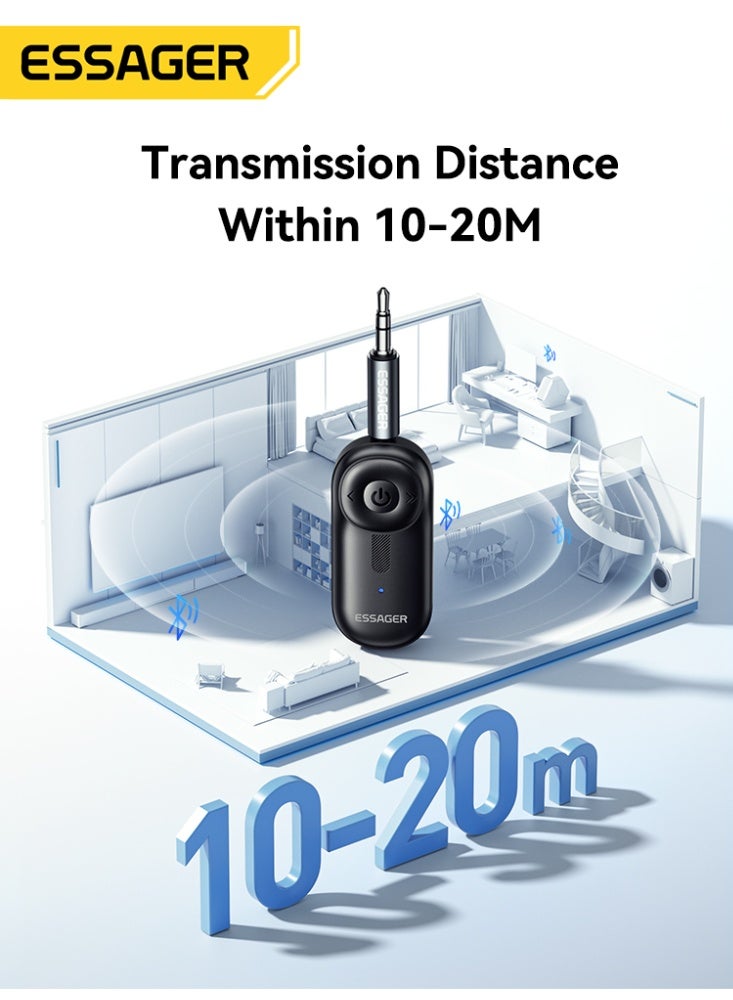 ESSAGER Aux Bluetooth Adapter for Car, Essager Noise Cancelling Bluetooth 5.3 Receiver,Lossless Music USB to 3.5mm Jack Audio Adapter with Built-in Microphone for Car Kits/Home Stereo/Handsfree Call Speaker - Image 4