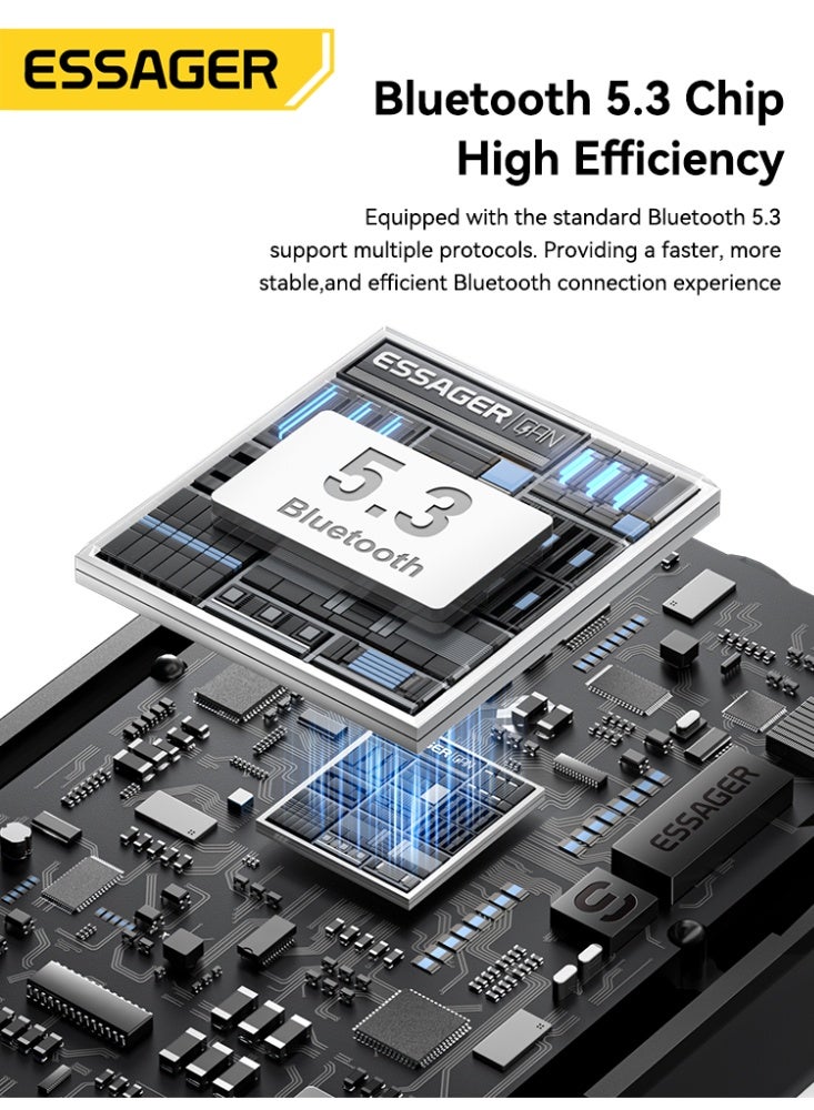 ESSAGER Aux Bluetooth Adapter for Car, Essager Noise Cancelling Bluetooth 5.3 Receiver,Lossless Music USB to 3.5mm Jack Audio Adapter with Built-in Microphone for Car Kits/Home Stereo/Handsfree Call Speaker - Image 5