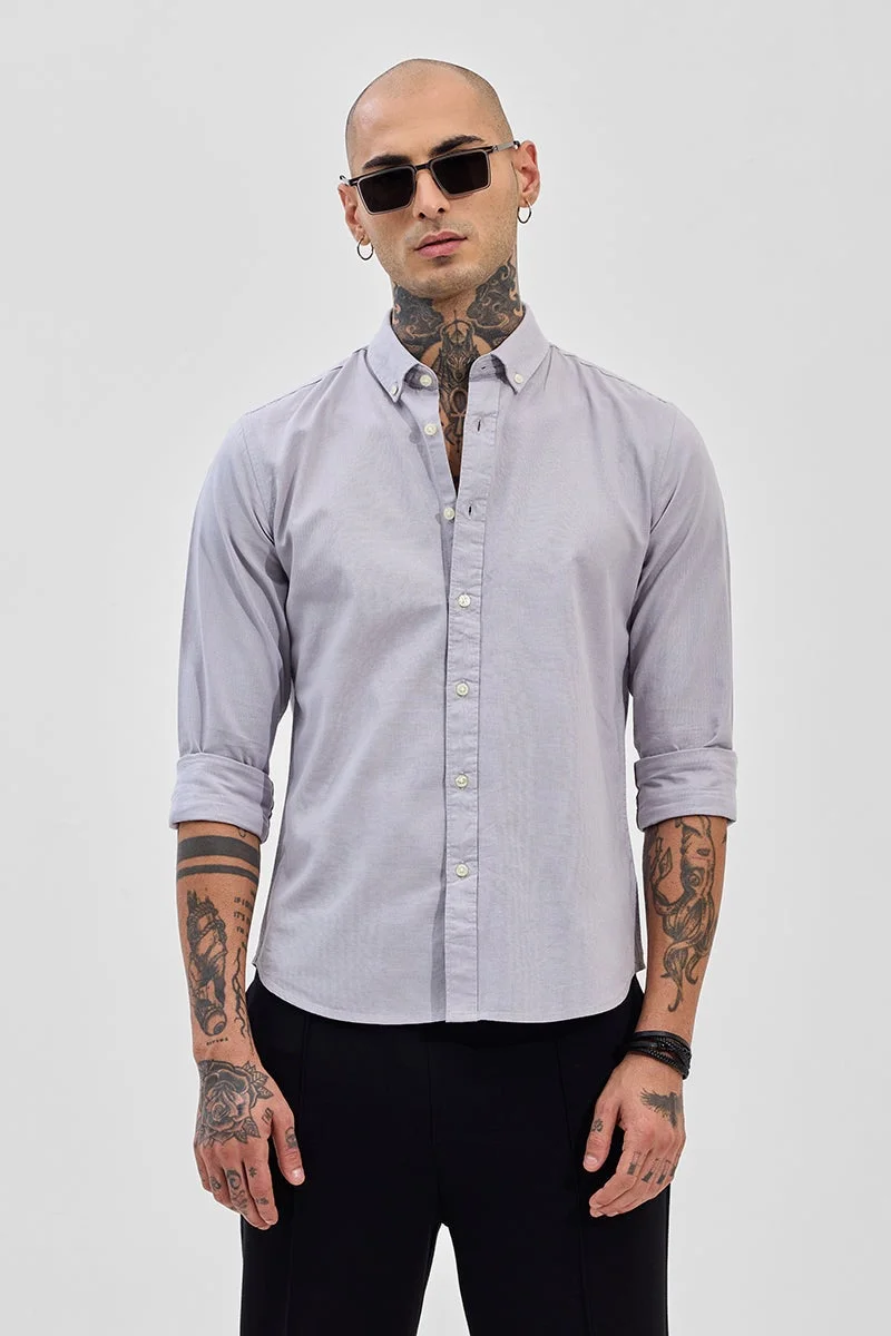 سنيتش Lavender Textured Long Sleeve Slim Fit Shirt