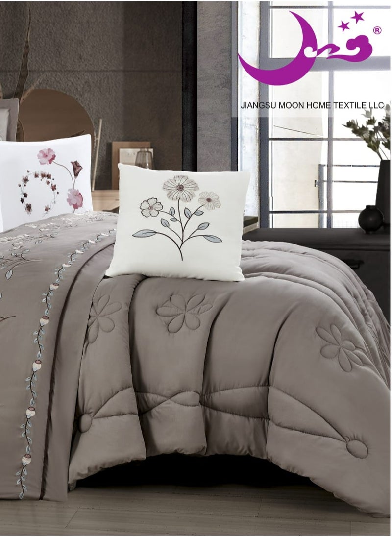 Moon - Summer bedspread, one person and a half, 5 pieces, a modern and distinctive design embroidered with flowers, suitable for a bed size of 120 x 200, a quilt size of 170 x 220 cm - Image 1